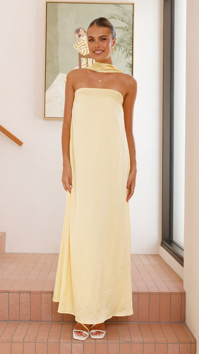 Load image into Gallery viewer, Caitie Strapless Scarf Maxi Dress - Yellow - Billy J
