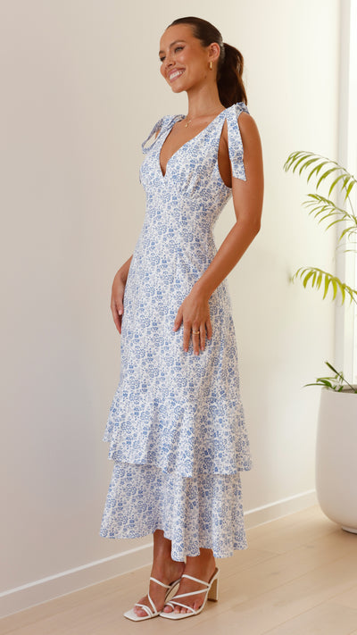 Load image into Gallery viewer, Idana Maxi Dress - Blue Floral - Billy J
