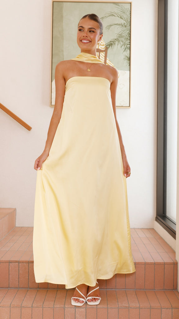 Caitie Strapless Scarf Maxi Dress - Yellow - Billy J