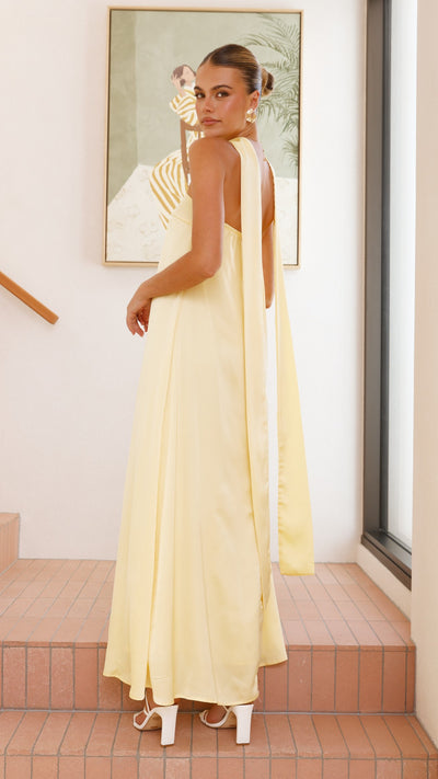 Load image into Gallery viewer, Caitie Strapless Scarf Maxi Dress - Yellow - Billy J
