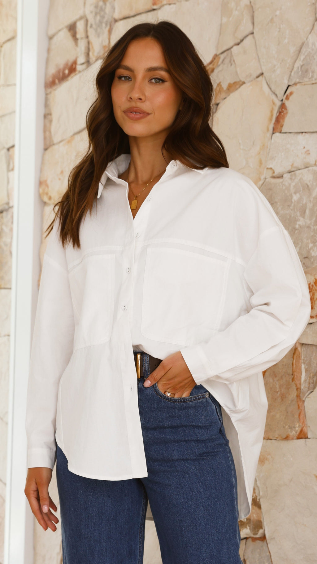 Haina Long Sleeve Button Up Shirt - White - Billy J