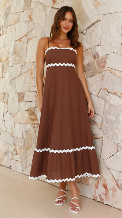 Load image into Gallery viewer, Brodey Midi Dress - Chocolate/White - Billy J
