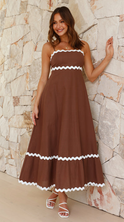 Load image into Gallery viewer, Brodey Midi Dress - Chocolate/White - Billy J
