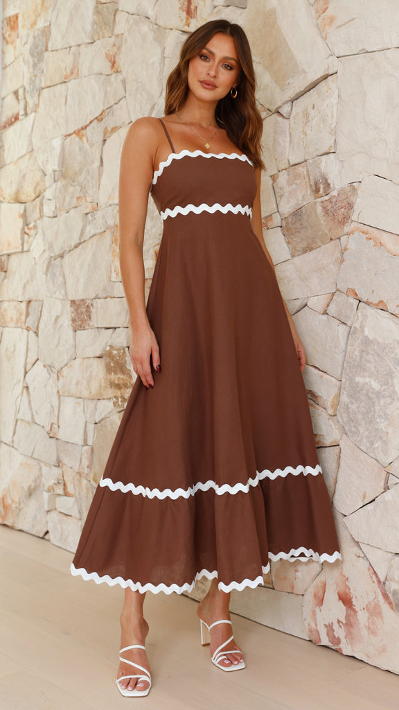 Brodey Midi Dress - Chocolate/White - Billy J