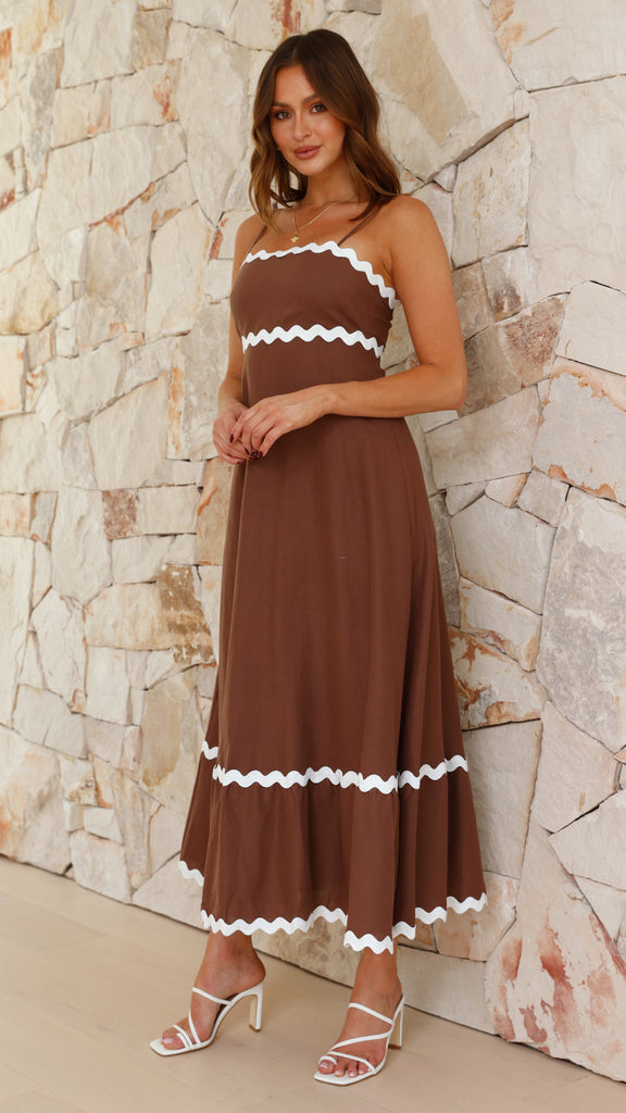 Brodey Midi Dress - Chocolate/White - Billy J