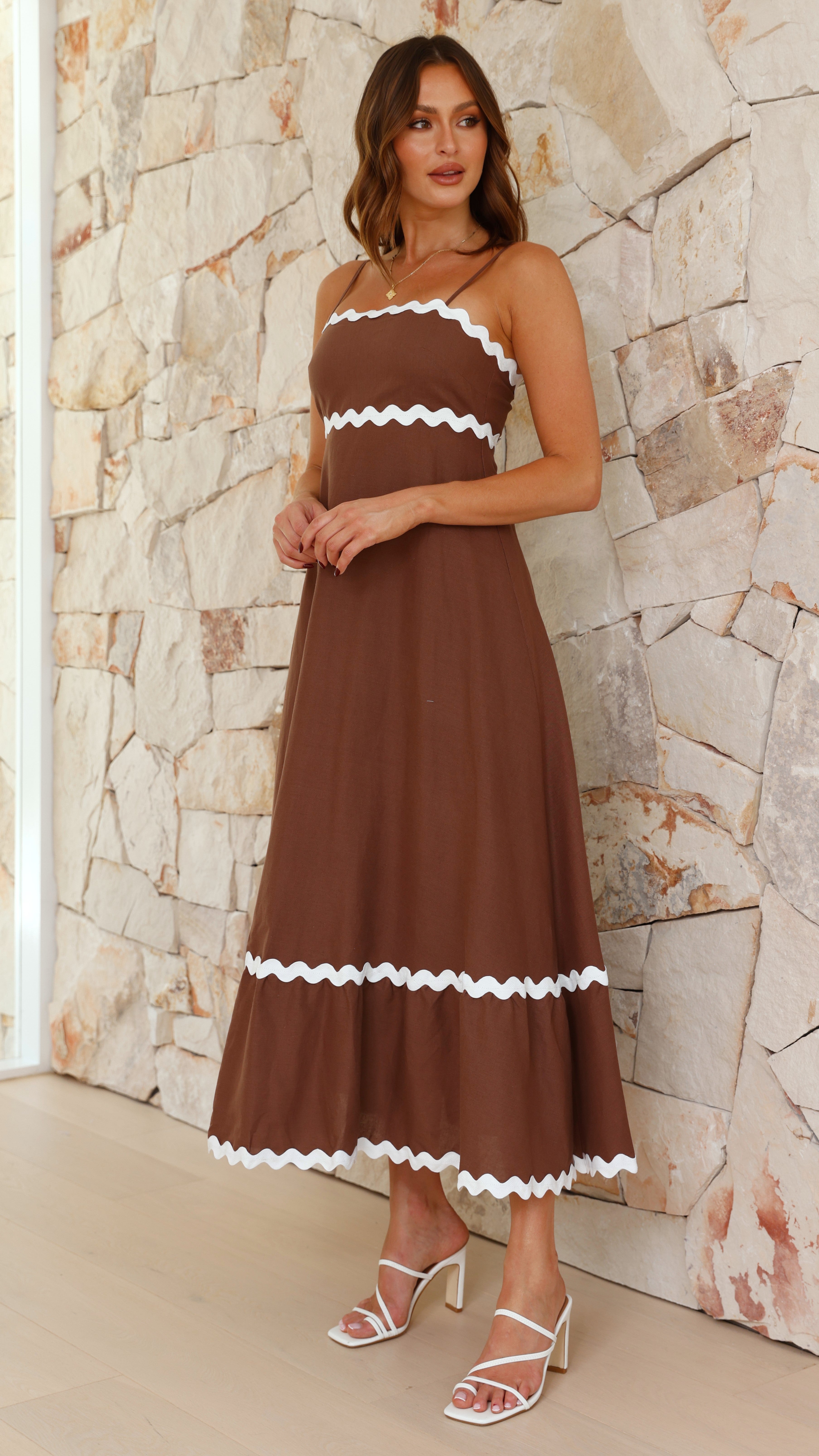 Brodey Midi Dress - Chocolate/White - Billy J