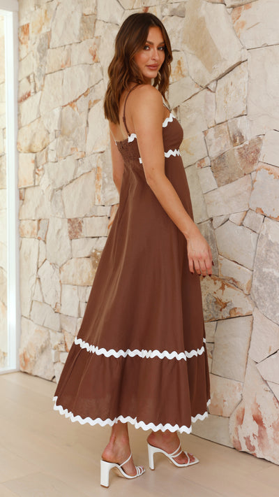 Load image into Gallery viewer, Brodey Midi Dress - Chocolate/White - Billy J
