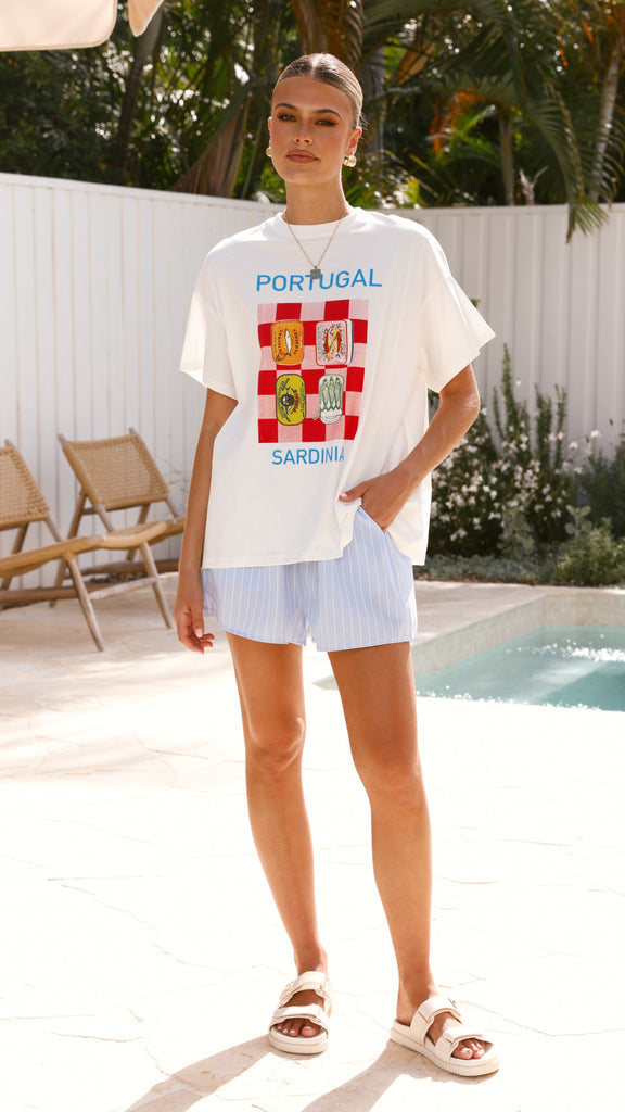 Portugal Top and Shorts Set - White/Blue - Billy J