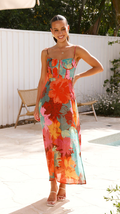 Load image into Gallery viewer, Rahima Maxi Dress - Orange Floral - Billy J
