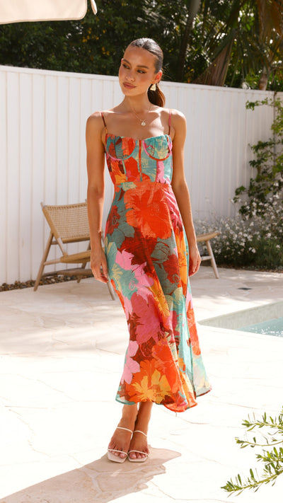 Load image into Gallery viewer, Rahima Maxi Dress - Orange Floral - Billy J
