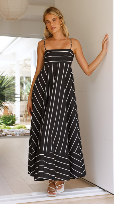 Load image into Gallery viewer, Kaethe Maxi Dress - Black / White Stripe - Billy J
