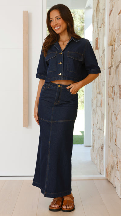 Load image into Gallery viewer, Kaili Button Up Cropped Shirt - Indigo Denim - Billy J
