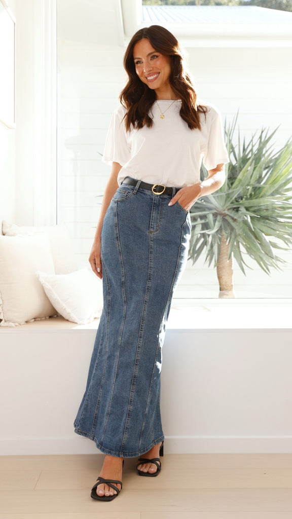 Penelope Denim Maxi Skirt - Mid Wash - Billy J