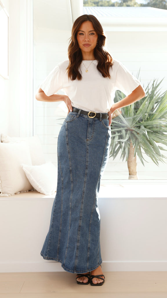 Penelope Denim Maxi Skirt - Mid Wash - Billy J