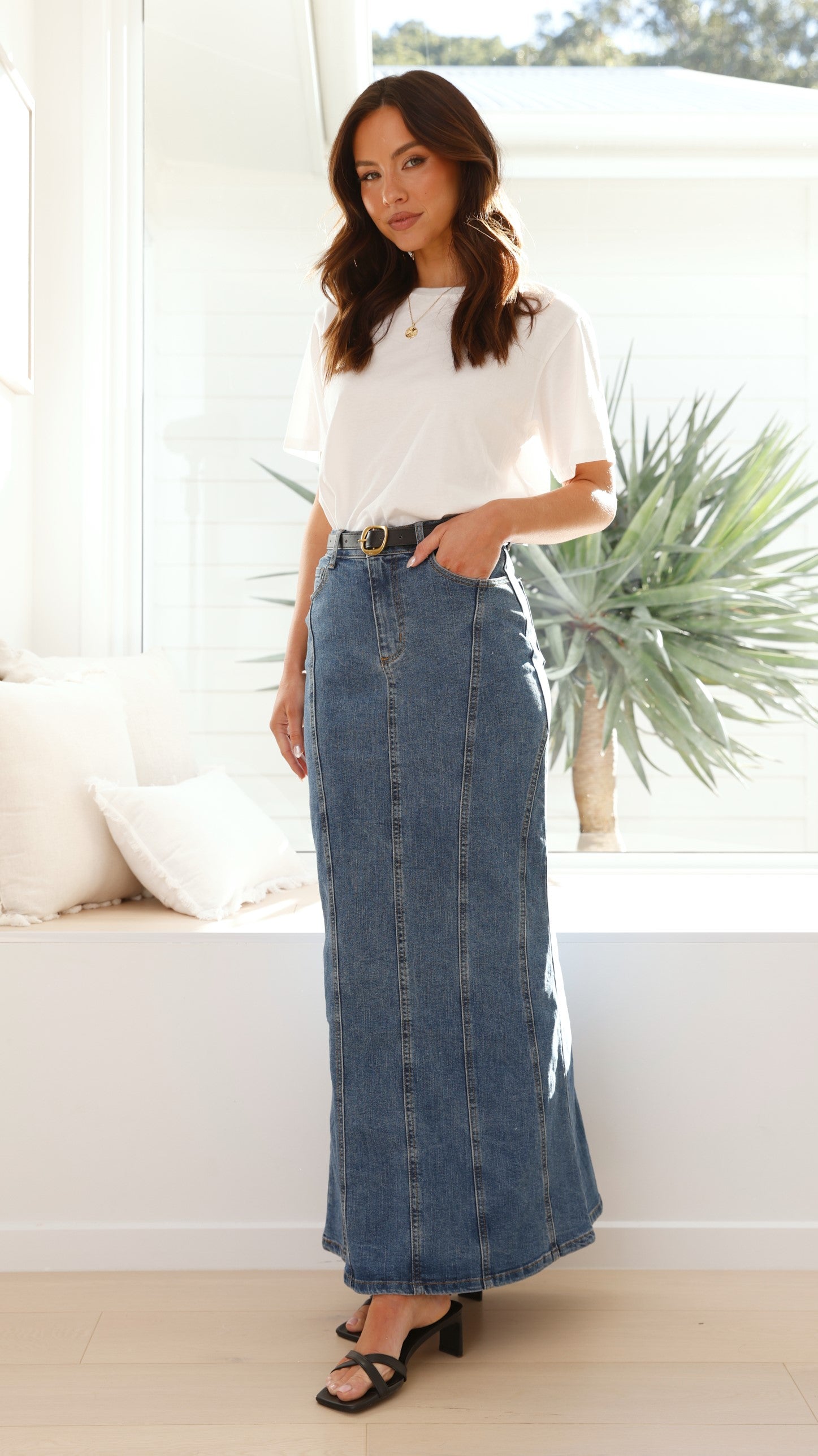 Penelope Denim Maxi Skirt - Mid Wash - Billy J