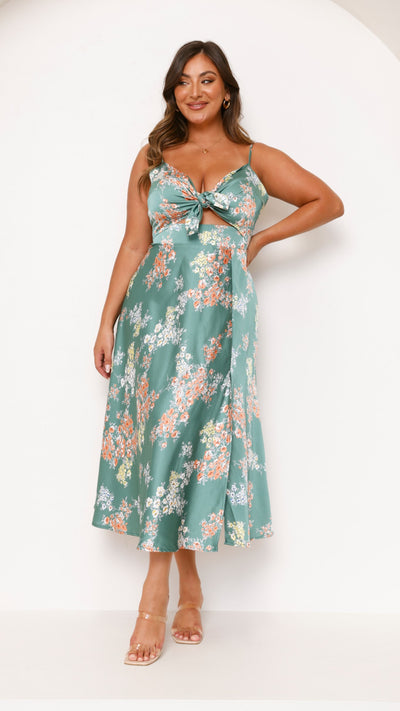 Load image into Gallery viewer, Dreamers Midi Dress - Green Floral - Billy J
