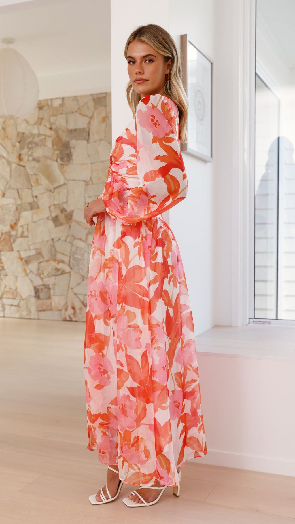 Aurea Midi Dress - Pink/Orange Floral - Billy J