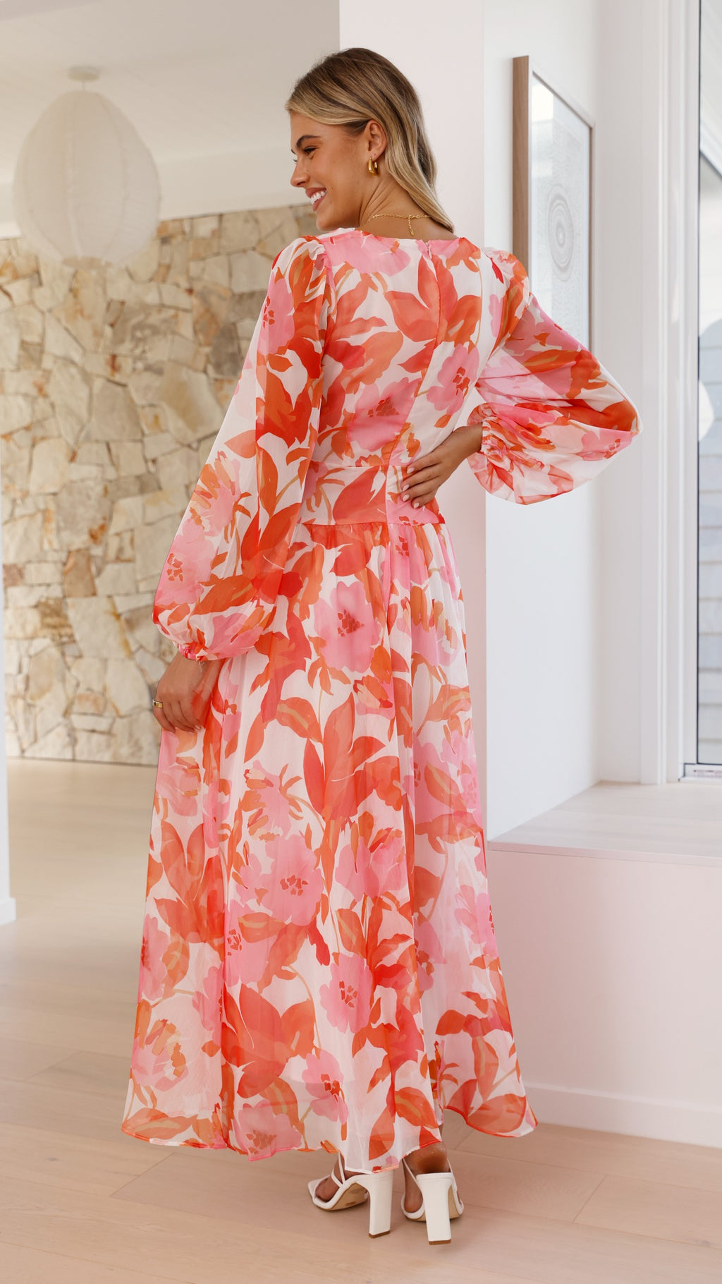 Aurea Midi Dress - Pink/Orange Floral - Billy J