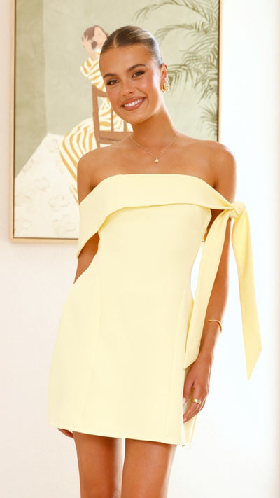 Load image into Gallery viewer, Halen Off Shoulder Mini Dress - Lemon - Billy J
