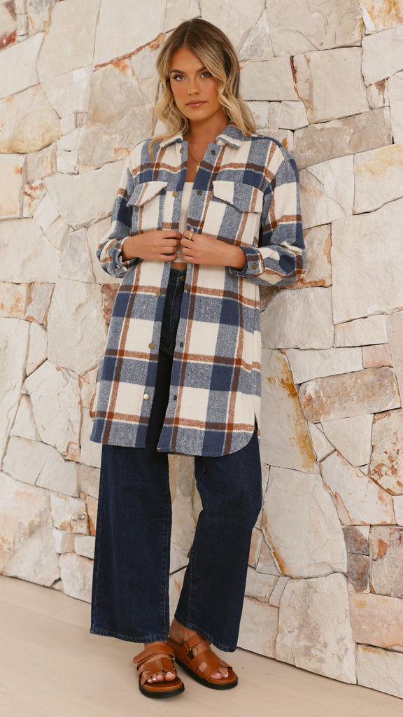 Saskia Jacket - Navy/Cream Check - Billy J