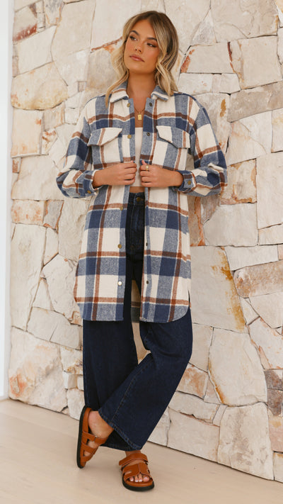 Load image into Gallery viewer, Saskia Jacket - Navy/Cream Check - Billy J
