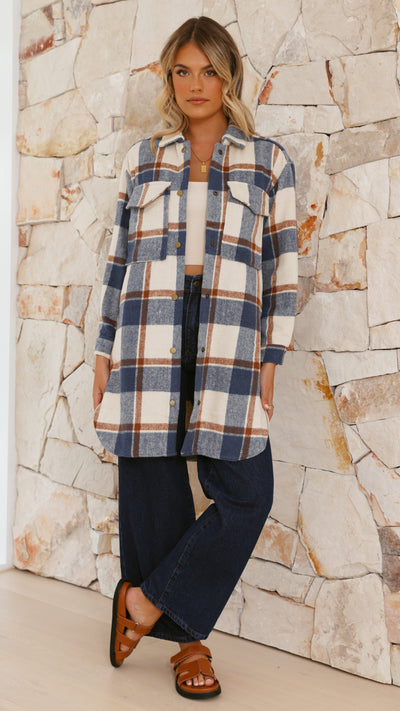 Load image into Gallery viewer, Saskia Jacket - Navy/Cream Check - Billy J
