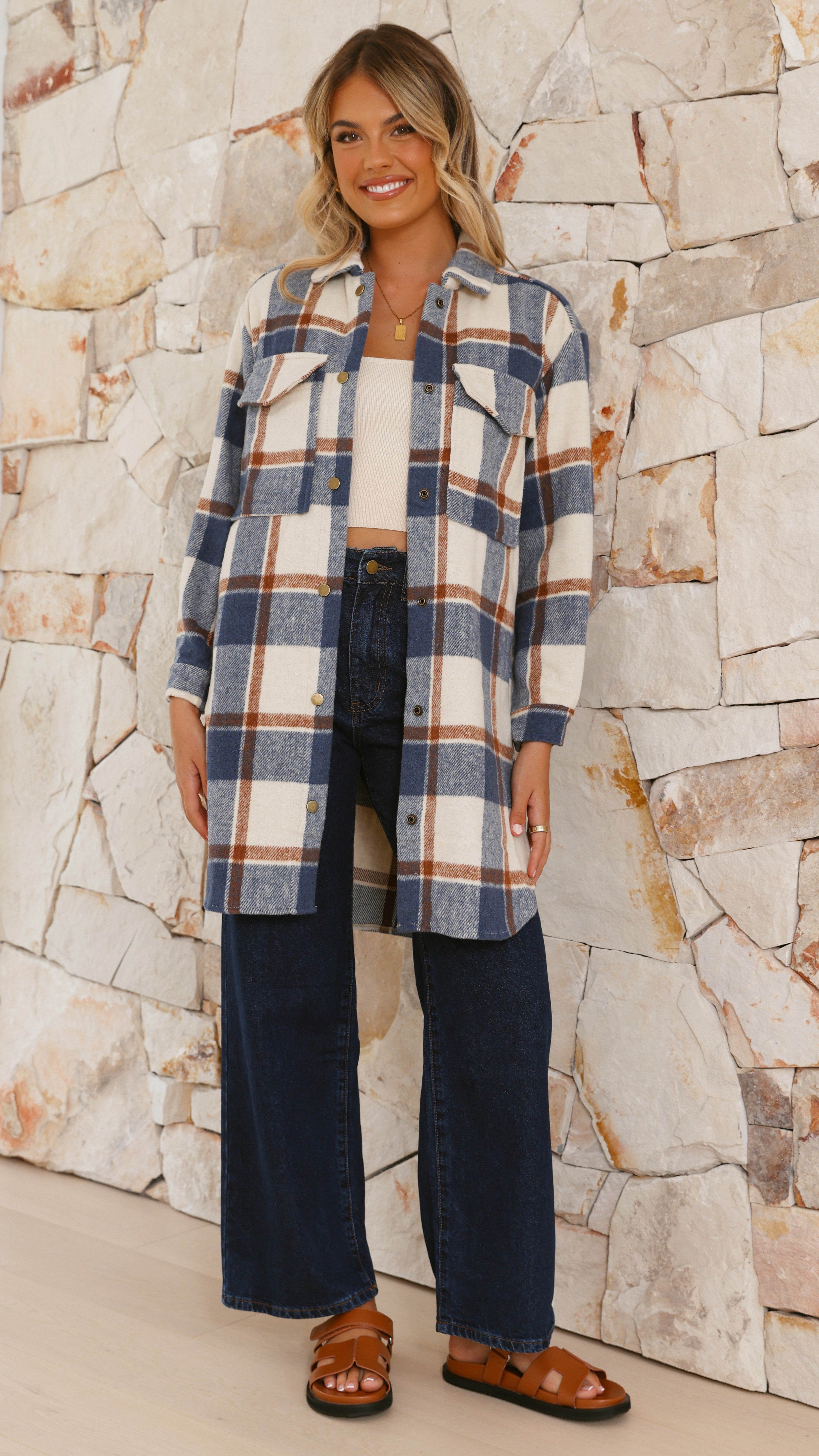 Saskia Jacket - Navy/Cream Check - Billy J