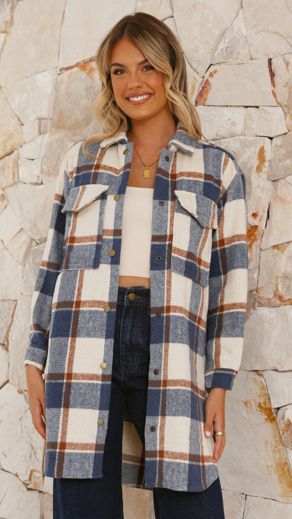 Saskia Jacket - Navy/Cream Check - Billy J