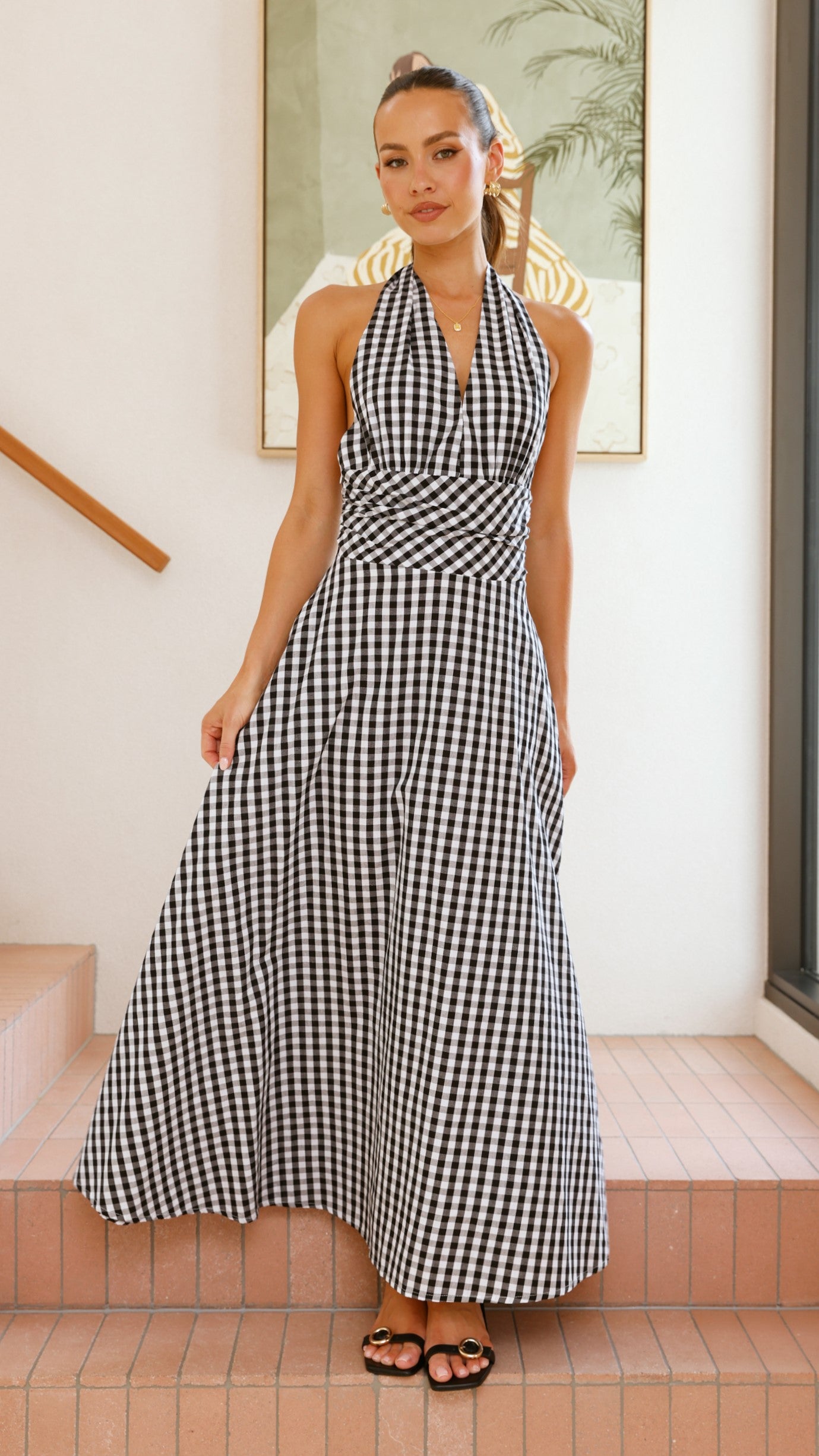 Brydie Halter Maxi Dress - Gingham Black - Billy J