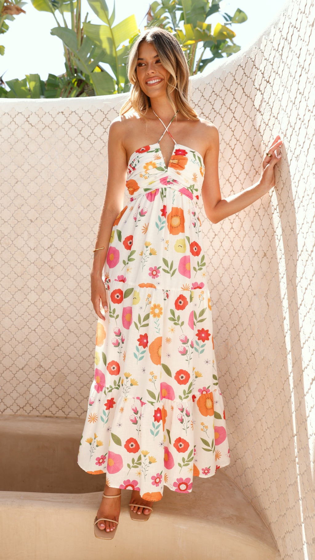 Taffeta Maxi Dress - White Floral - Billy J