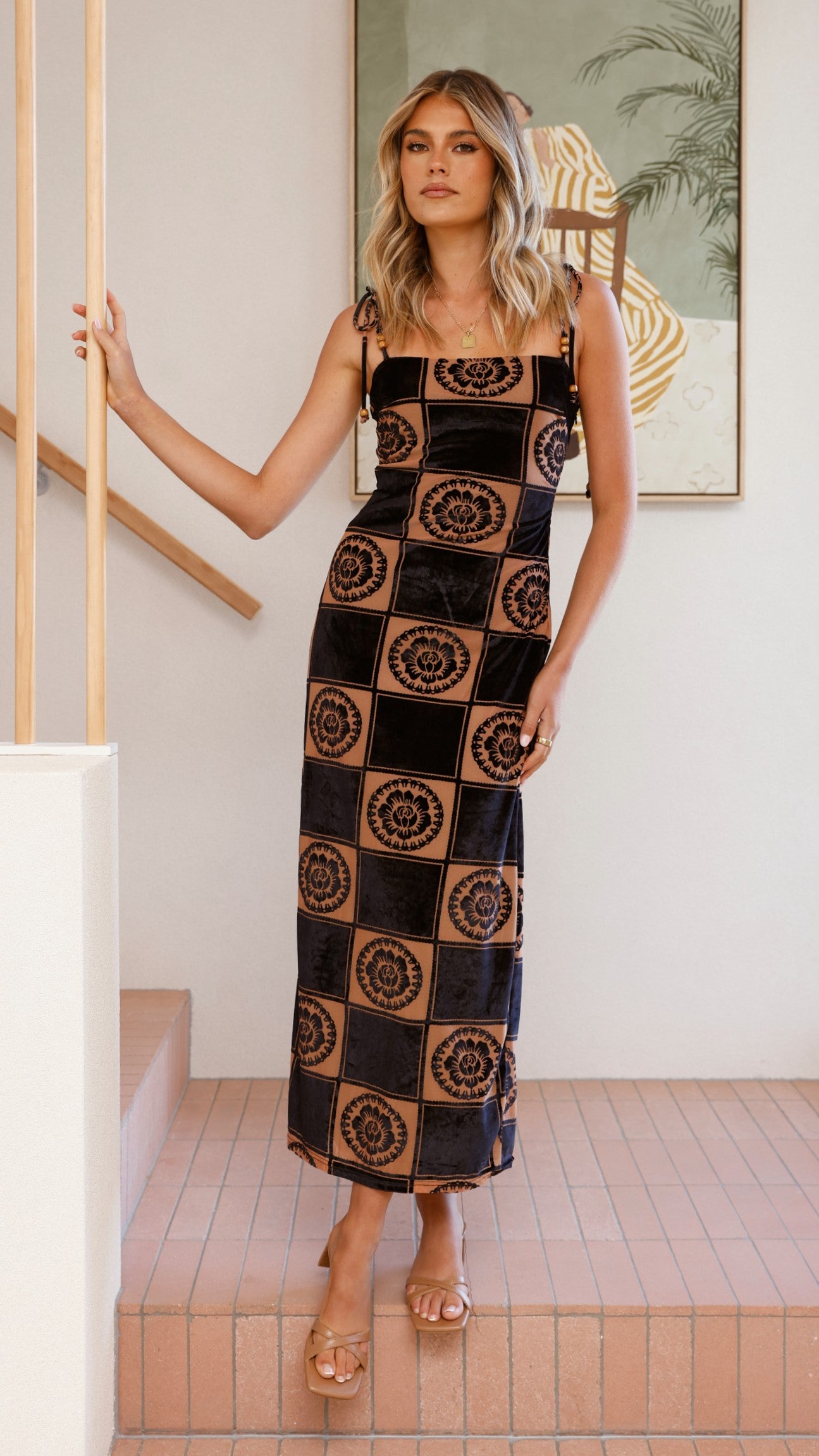 Garnet Maxi Dress - Black/Brown Print - Billy J