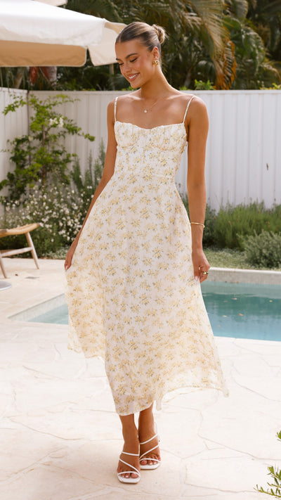 Load image into Gallery viewer, Rahima Maxi Dress - Yellow Floral - Billy J
