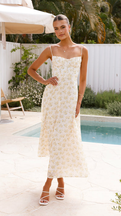 Load image into Gallery viewer, Rahima Maxi Dress - Yellow Floral - Billy J
