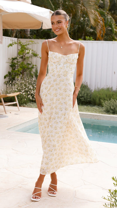 Load image into Gallery viewer, Rahima Maxi Dress - Yellow Floral - Billy J
