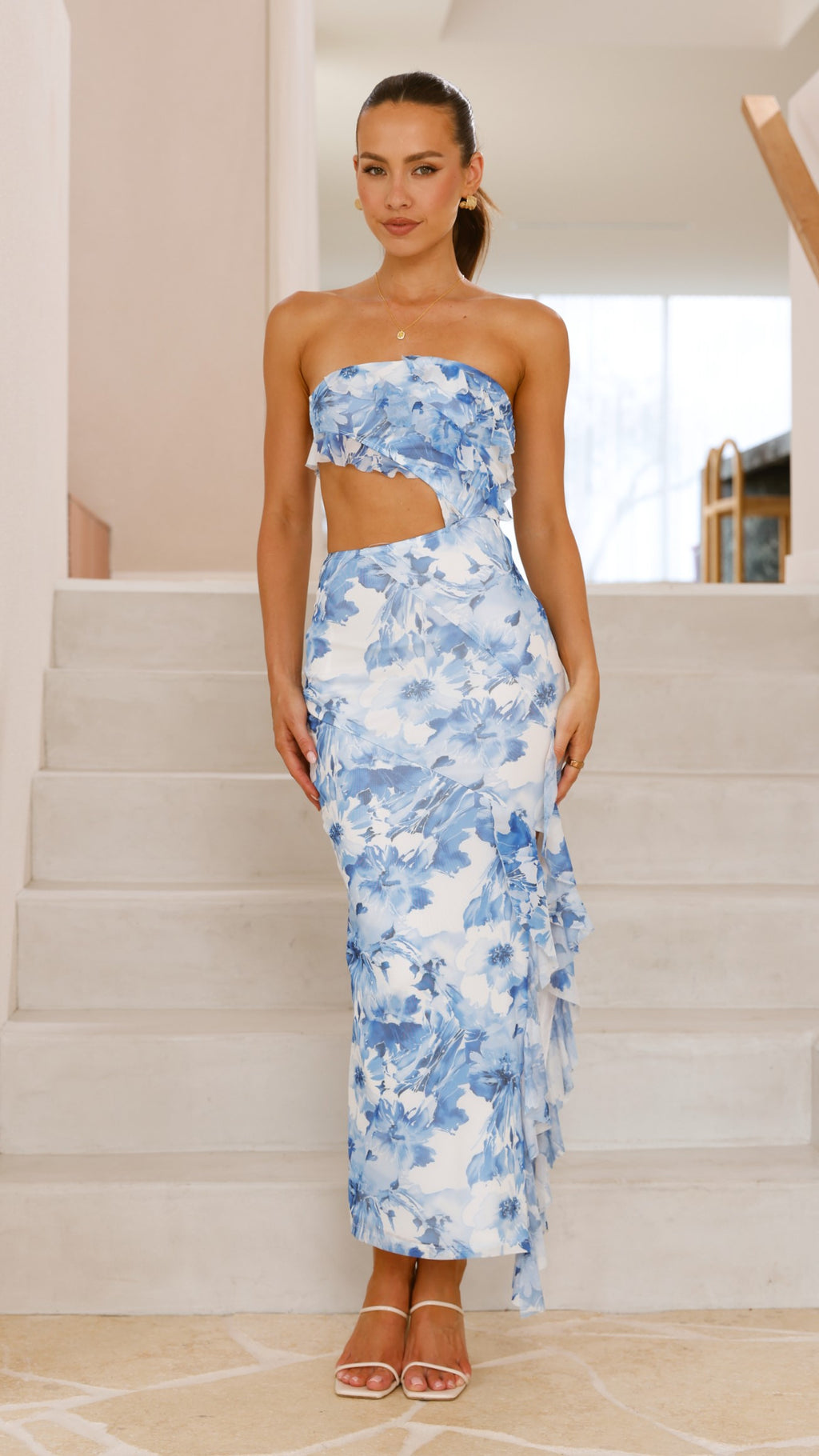 Zinnia Midi Dress - Blue Floral - Billy J