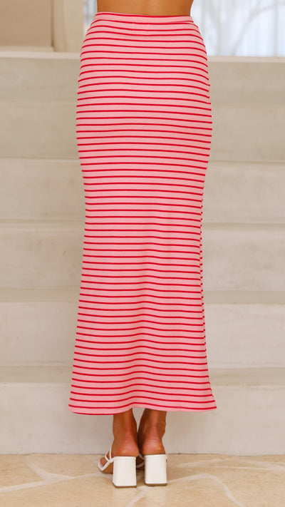 Load image into Gallery viewer, Rahela Button Top and Maxi Skirt Set - Pink/Red Stripe - Billy J
