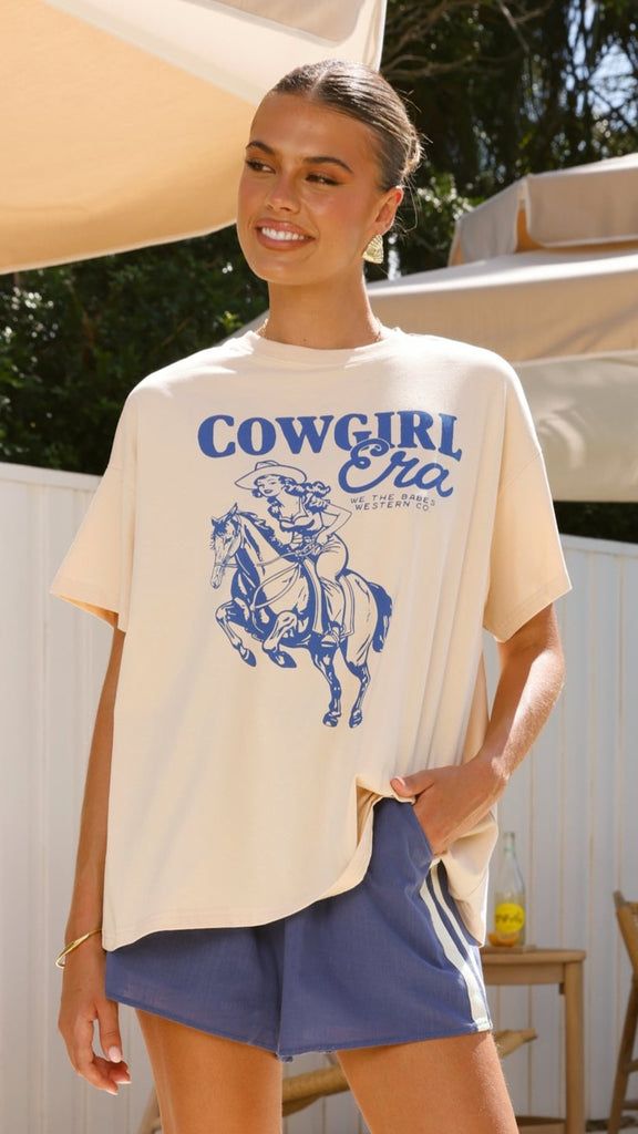 Cowgirl Era Top and Shorts Set - Cream/Blue - Billy J