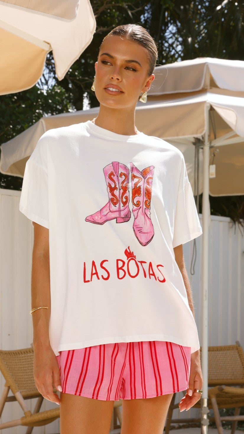 Las Botas Top and Shorts Set - White/Pink - Billy J