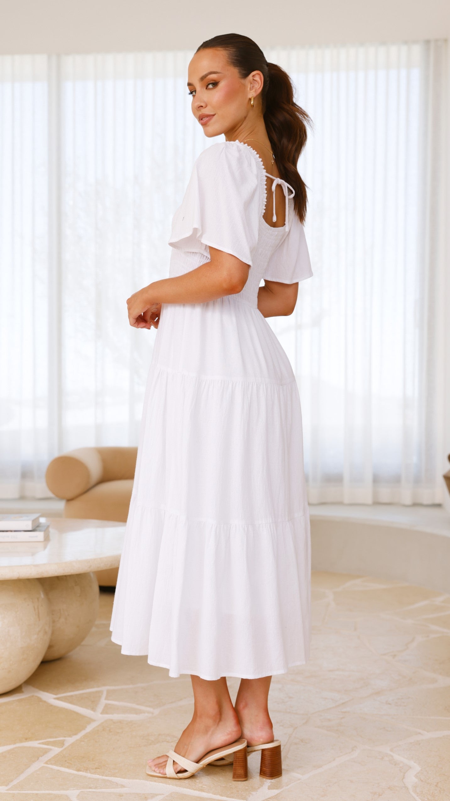 Tyra Midi Dress - White - Billy J