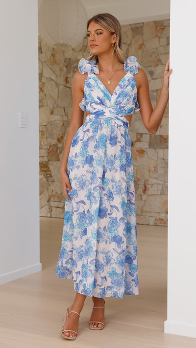 Load image into Gallery viewer, Galilhai Maxi Dress - Blue Floral - Billy J
