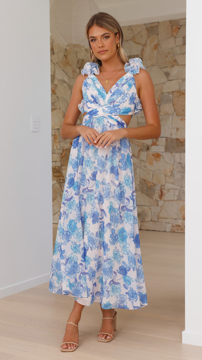 Load image into Gallery viewer, Galilhai Maxi Dress - Blue Floral - Billy J
