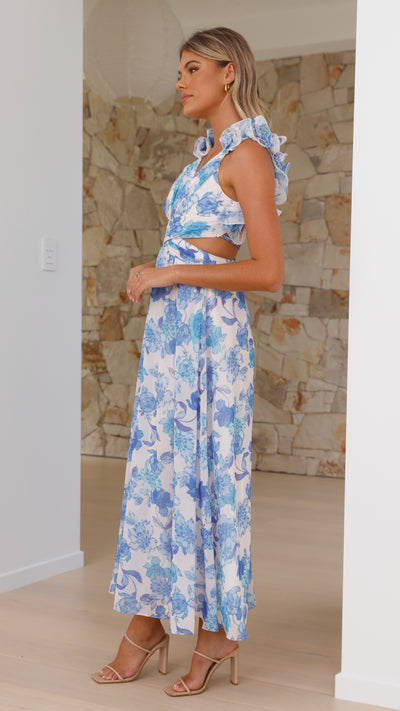 Load image into Gallery viewer, Galilhai Maxi Dress - Blue Floral - Billy J
