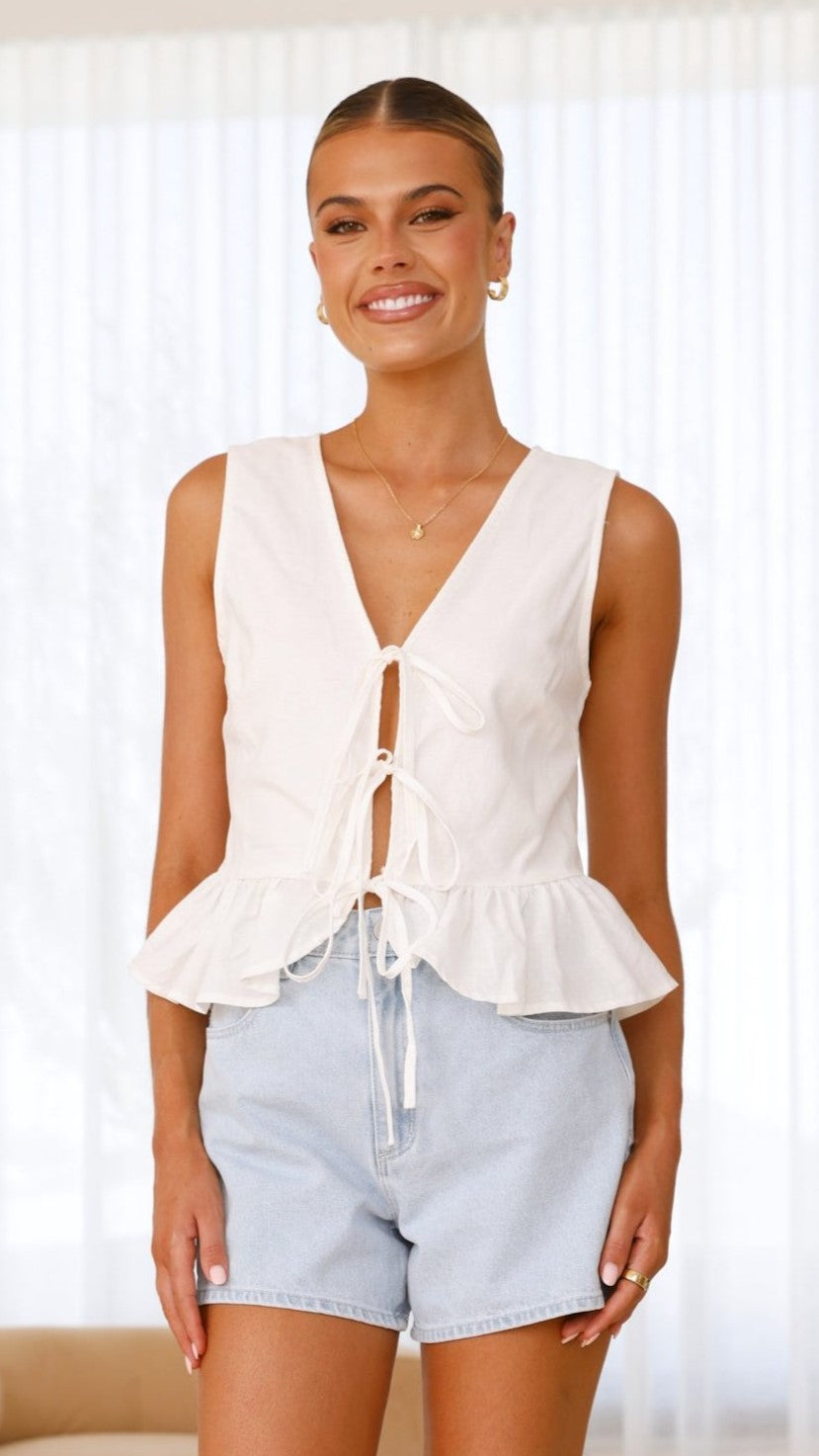 Utari Tie Front Top - White - Billy J