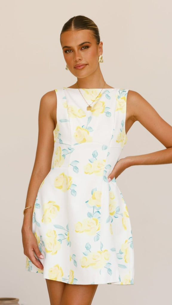 Rafiki Mini Dress - Yellow Floral - Billy J