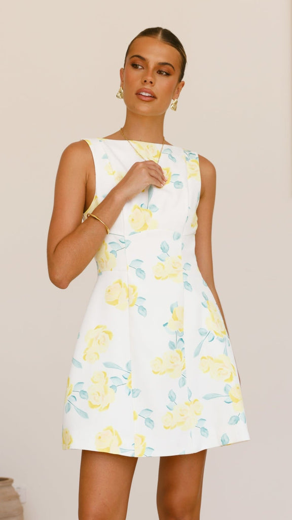 Rafiki Mini Dress - Yellow Floral - Billy J