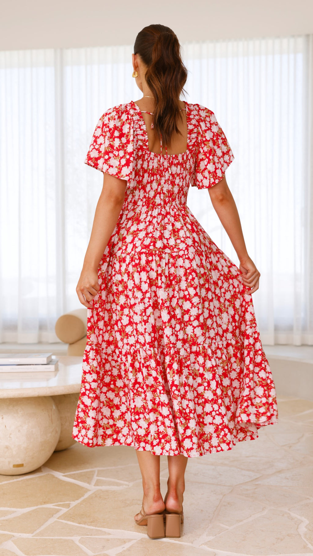 Sammi Midi Dress - Red Floral - Billy J