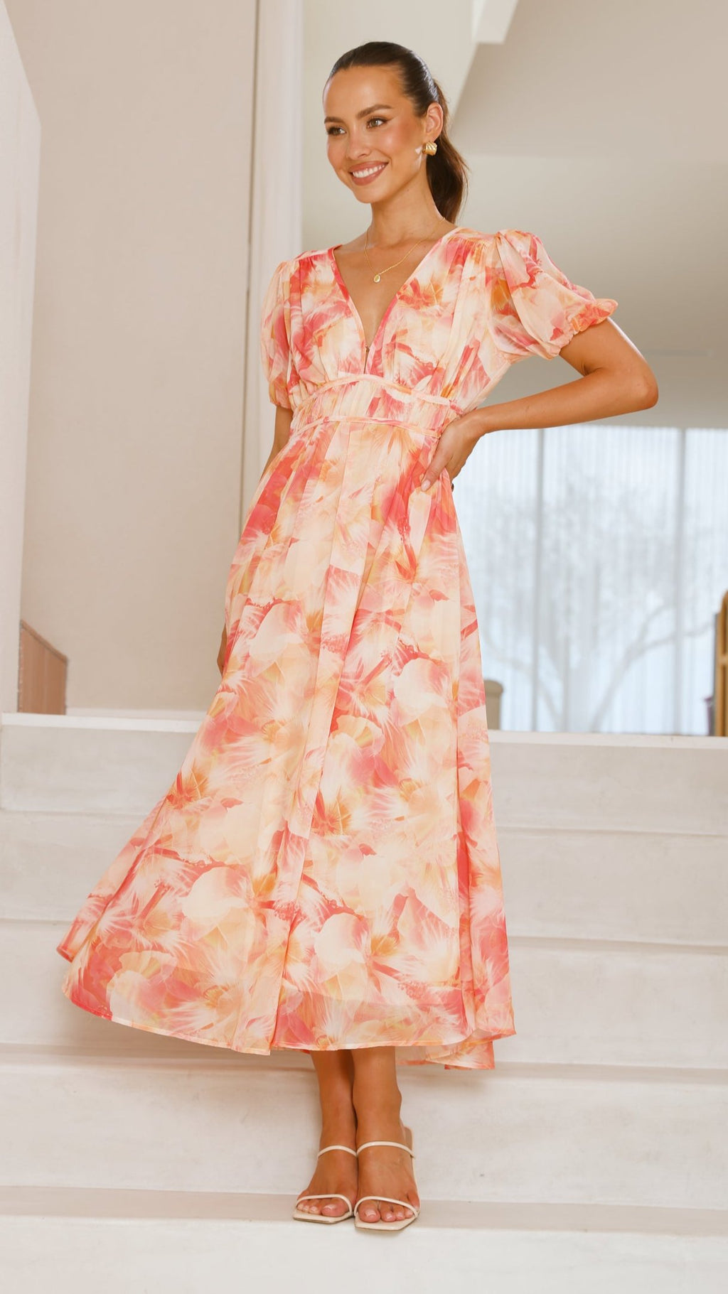 Talma Maxi Dress - Orange Floral - Billy J