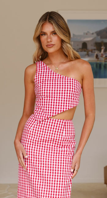 Jalena One Shoulder Top - Picnic Red