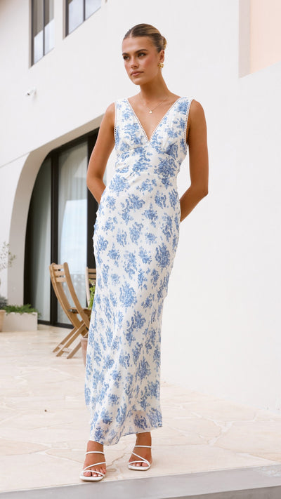 Load image into Gallery viewer, Kamala Maxi Dress - Blue Floral - Billy J
