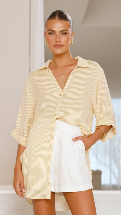 Load image into Gallery viewer, Lucia Shirt -Yellow/White Stripe - Billy J
